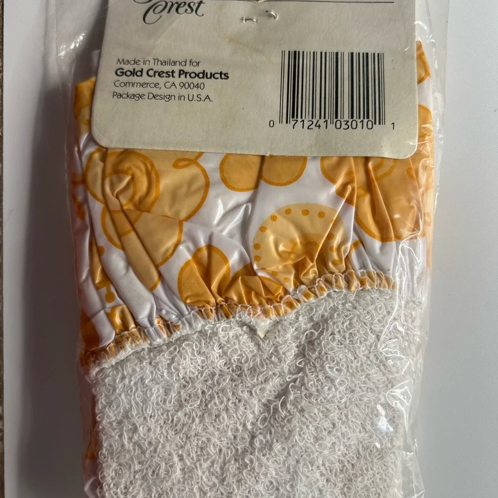 Vintage Crest Printed Vinyl Shower Cap terry cloth lined